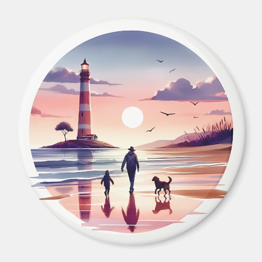 Lighthouse Sunset Walk Coastal Scene Magneet (Voorkant)