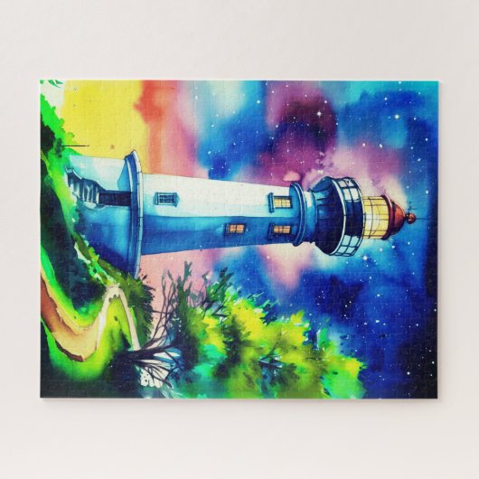 Lighthouse Under a Starry Sky Legpuzzel (Horizontaal)
