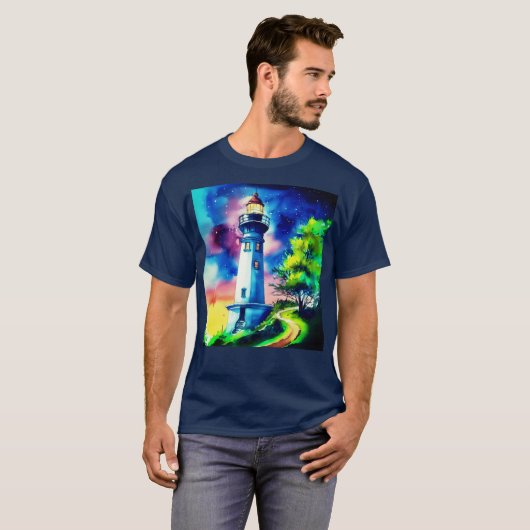 Lighthouse Under a Starry Sky T-shirt (Voorkant volledig)