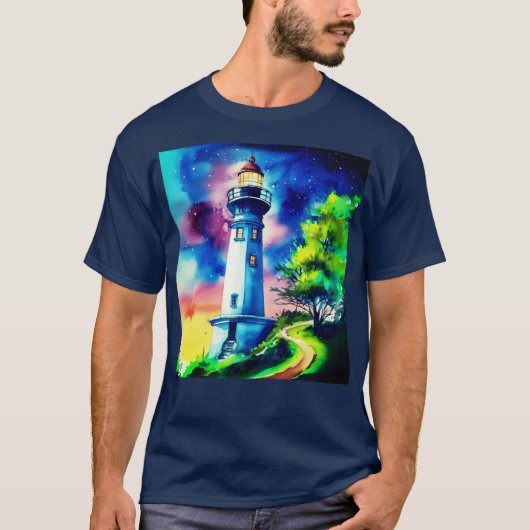 Lighthouse Under a Starry Sky T-shirt (Voorkant)