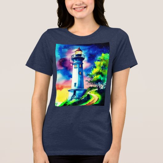 Lighthouse Under a Starry Sky Tri-Blend Shirt (Voorkant)