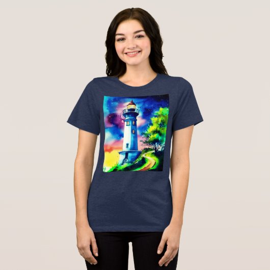 Lighthouse Under a Starry Sky Tri-Blend Shirt (Voorkant volledig)