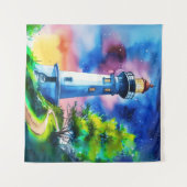 Lighthouse Under a Starry Sky Wandkleed (Voorkant (horizontaal))