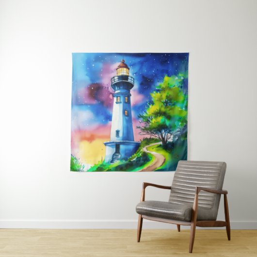 Lighthouse Under a Starry Sky Wandkleed (In situ)