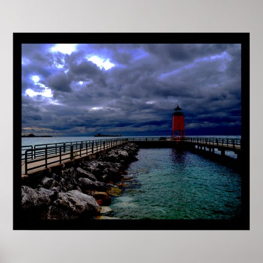 Lighthouse Under Stormy Sky Poster (Voorkant)