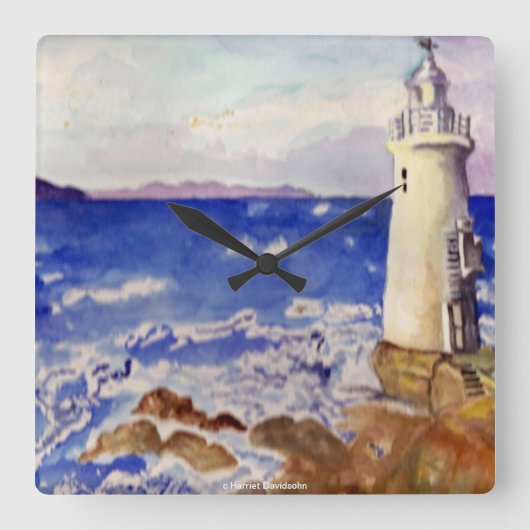 LIGHTHOUSE WALL CLOCK - BEACH DESIGNER GIFTS VIERKANTE KLOK (Voorkant)