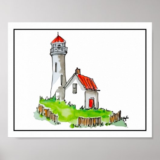 Lighthouse With Red Roof Poster (Voorkant)
