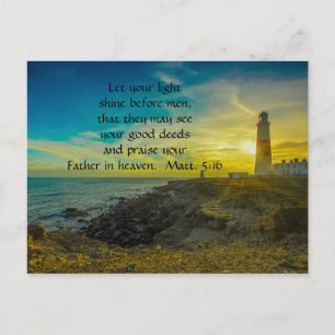 Lighthouse Zonsondergang Christelijke Bijbeltekst  Briefkaart