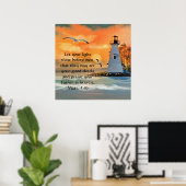 Lighthouse Zonsondergang / Zeemeeuw Bijbeltekst Po Poster (Thuiskantoor)
