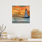 Lighthouse Zonsondergang / Zeemeeuw Bijbeltekst Po Poster (Keuken)
