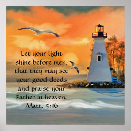 Lighthouse Zonsondergang / Zeemeeuw Bijbeltekst Po Poster