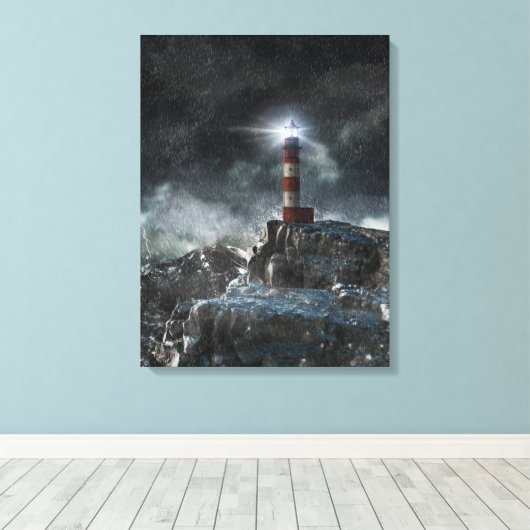 Lighthouses Lighthouse in the Storm Canvas Afdruk (Insitu (Houten vloer))