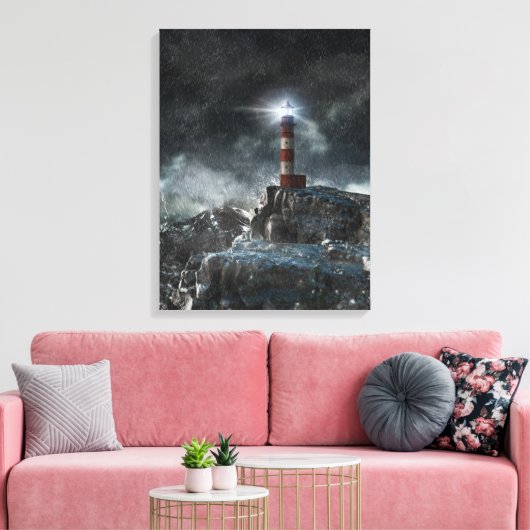 Lighthouses Lighthouse in the Storm Canvas Afdruk (Insitu (Woonkamer))