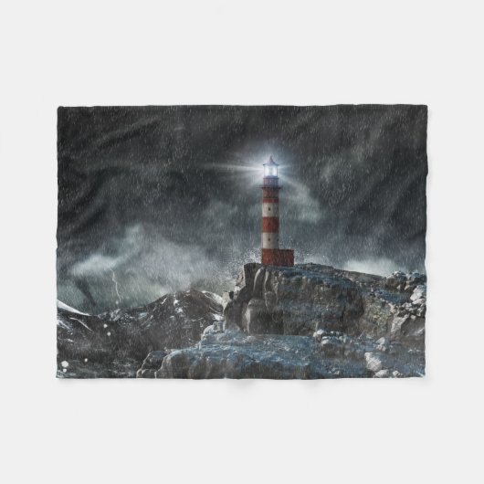 Lighthouses Lighthouse in the Storm Fleece Deken (Voorkant (Horizontaal))