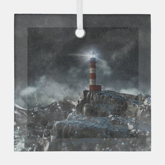 Lighthouses Lighthouse in the Storm Glas Ornament (Voorkant)