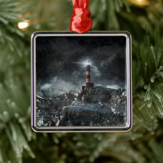 Lighthouses Lighthouse in the Storm Metalen Ornament (Boom)