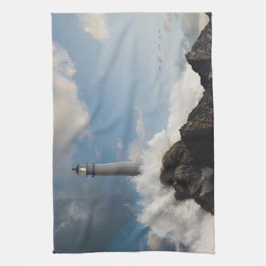 Lighthouses | Lighthouse With Crashing Waves Theedoek (Verticaal)