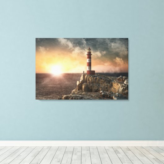 Lighthouses Red & White Lighthouse Canvas Afdruk (Insitu (Houten vloer))