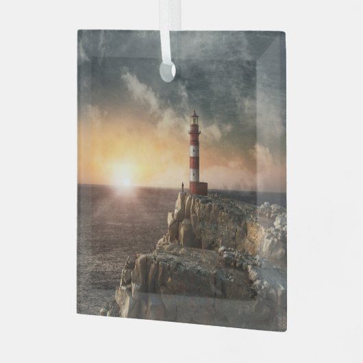 Lighthouses Red & White Lighthouse Glas Ornament (Voorkant links)