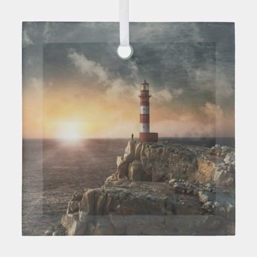 Lighthouses Red & White Lighthouse Glas Ornament (Voorkant)