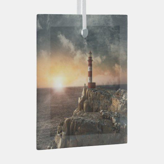 Lighthouses Red & White Lighthouse Glas Ornament (Voorkant Rechts)