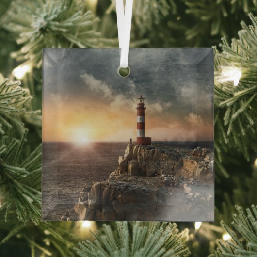 Lighthouses Red & White Lighthouse Glas Ornament (Insitu)