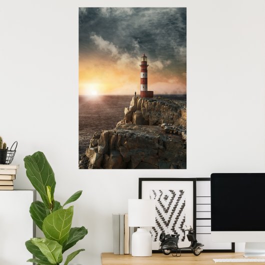 Lighthouses Red & White Lighthouse Poster (Thuiskantoor)