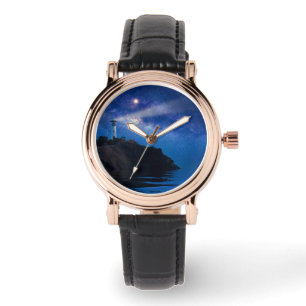 Lighthouses Starry Night Lighthouse Horloge