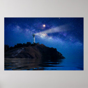 Lighthouses Starry Night Lighthouse Poster