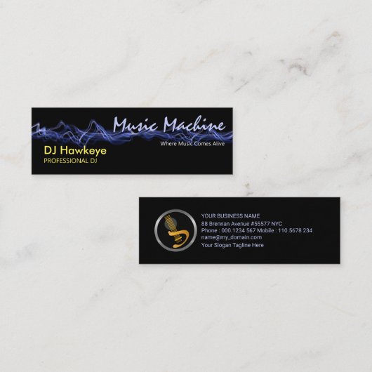 Lightning Blue Sound Wave Professional DJ Mini Visitekaartje (Voorkant / Achterkant)