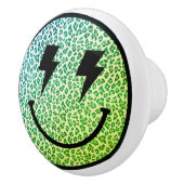 Lightning Bolt Eyes Green Leopard Smile Face Keramische Knop (Rechts)