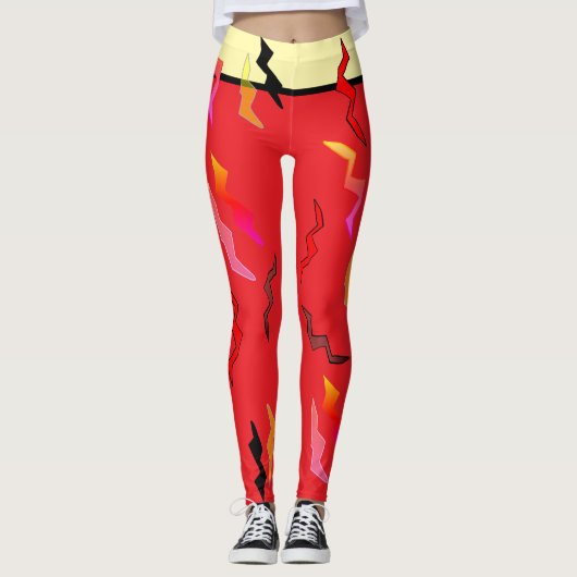 Lightning Bolts Red Black Cream Leggings (Voorkant)