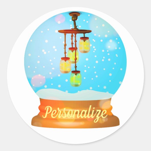 Lightning bug lantaarn sneeuw wereldbol ronde sticker (Voorkant)