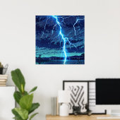 Lightning Lake - Illustratiestijl Natuur Art Poster (Thuiskantoor)