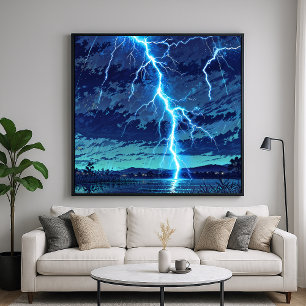 Lightning Lake - Illustratiestijl Natuur Art Poster