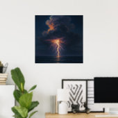 Lightning Night Storm - Pastel Painting Seascape Poster (Thuiskantoor)