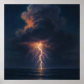 Lightning Night Storm - Pastel Painting Seascape Poster (Voorkant)