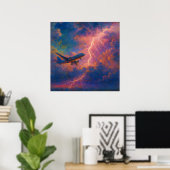 Lightning Plane - Pastel schilderstijl Plane Art Poster (Thuiskantoor)