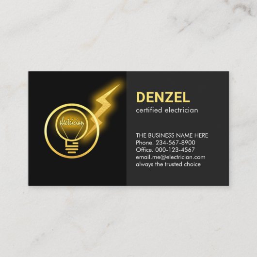 Lightning Powers Electrician Lightbulb Visitekaartje (Voorkant)