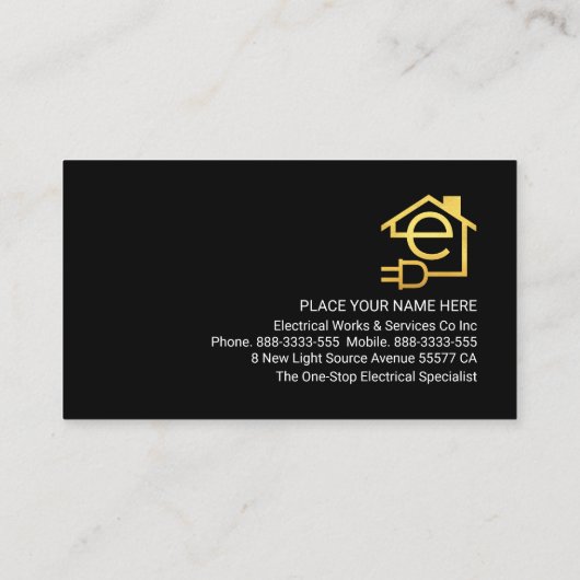 Lightning Powers Up Letter-e Home Lightbulb Visitekaartje (Achterkant)