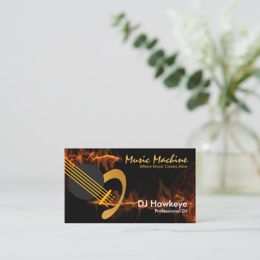 Lightning Red Sound Wave Gold Guitar DJ Visitekaartje (Staand voorkant)