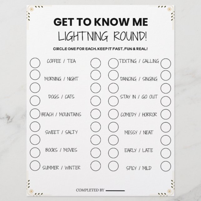 Lightning Round Party Game – Fun Get-to-Know-You P Briefhoofd (Voorkant)