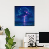 Lightning Sea Storm - Pastel Painting Style Art Poster (Thuiskantoor)