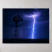 Lightning Strike Windmill Poster - Dramatic Texas  (Voorkant)