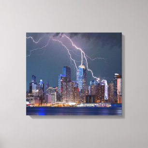 Lightning Strikes Modern New York City Skyline Canvas Afdruk