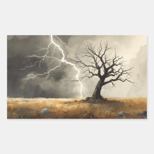 lightning striking tree paintings. 🌩️🌳 rechthoekige sticker (Voorkant)