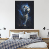 Lightning White Tiger – Electric Storm Fantasy Art Canvas Afdruk (Insitu (Slaapkamer))
