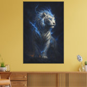Lightning White Tiger – Electric Storm Fantasy Art Canvas Afdruk (Insitu (Woonkamer))