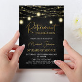 Lights and Gold Elegant Script Retirement Party Kaart