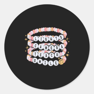 Lights Camera Teach Smile Teacher Armband Terug na Ronde Sticker